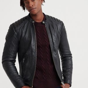 Online Itzak Black Quilted Biker Jacket