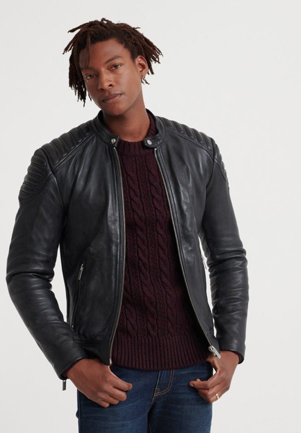 Online Itzak Black Quilted Biker Jacket