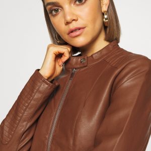 Online Janetta Quilted Brown Leather Biker Jacket