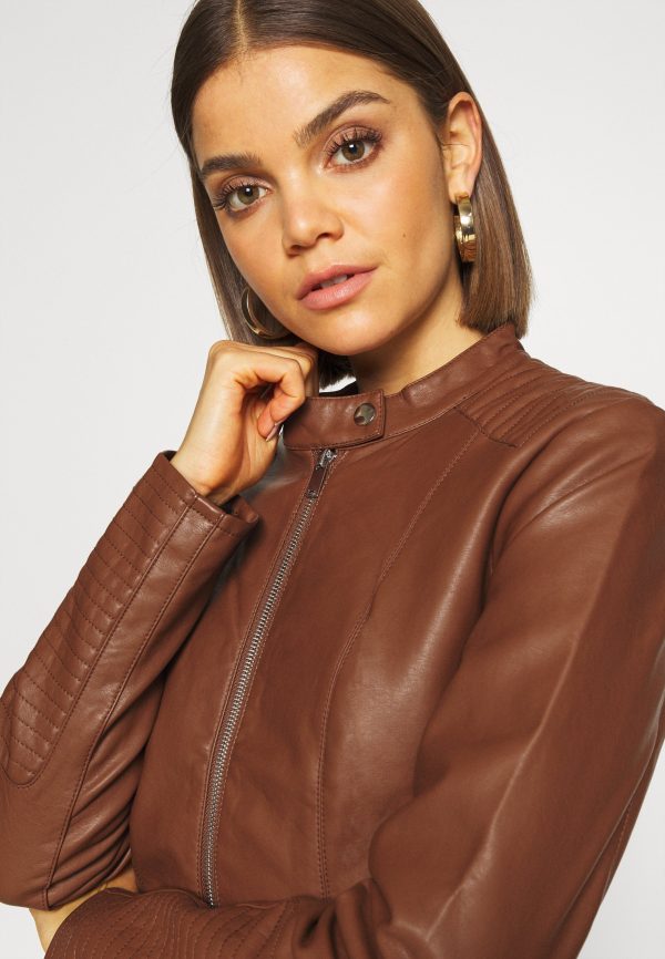 Online Janetta Quilted Brown Leather Biker Jacket