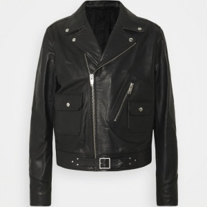 Mysterious Black Leather Biker Jacket Men