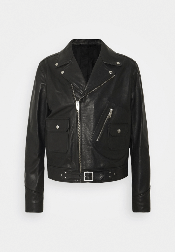 Mysterious Black Leather Biker Jacket Men