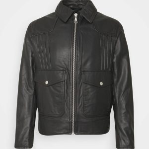 Obscure Black Leather Biker Jacket For Men