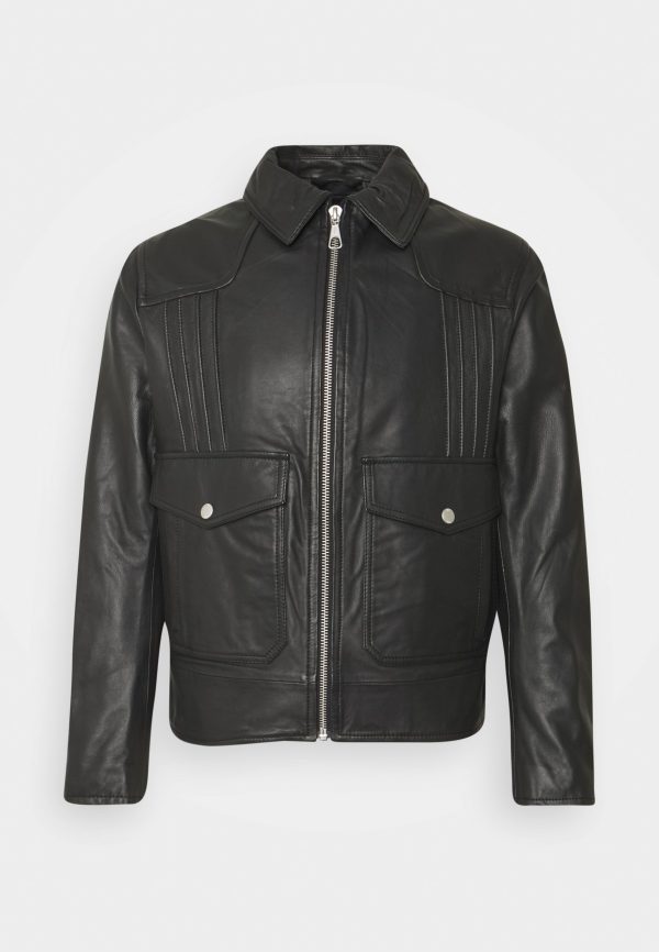 Obscure Black Leather Biker Jacket For Men