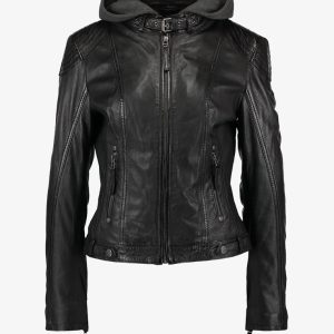 Online Rosalie Black Hooded Leather Jacket