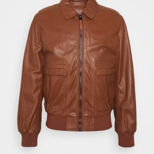 Online Shain Brown Leather Bomber Jacket