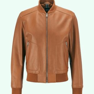 Online Shaun Brown Leather Bomber Jacket
