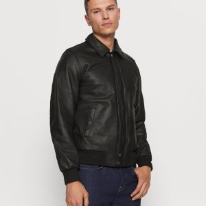 Sveno Black A2 Leather Bomber Jacket
