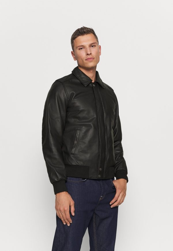 Sveno Black A2 Leather Bomber Jacket