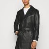 Premium Delmer Black Leather Trench Coat