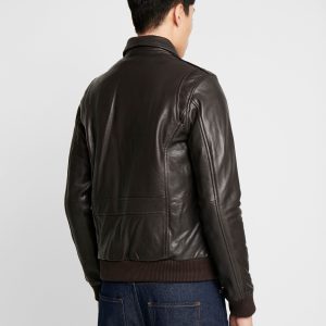Premium Excursion Brown Leather Bomber Jacket