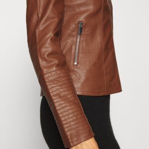 Premium Janetta Quilted Brown Leather Biker Jacket