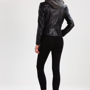 Premium Rosalie Black Hooded Leather Jacket