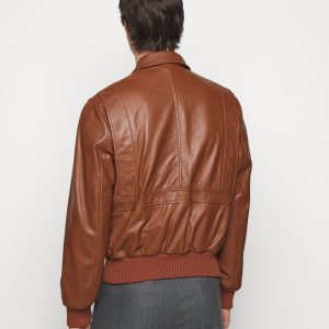 Premium Shain Brown Leather Bomber Jacket