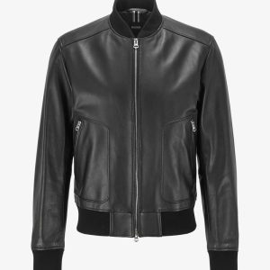 Premium Shaun Black Leather Bomber Jacket