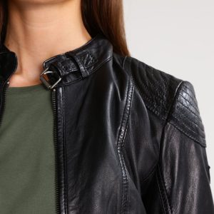 Purchase Rosalie Black Hooded Leather Jacket