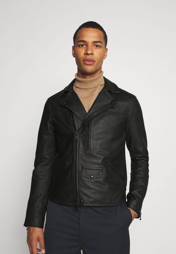 Noach Black Leather Biker Jacket Men