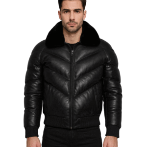 Shop Black Leather Puffer Coat