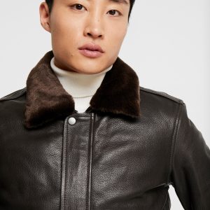 Shop Excursion Brown Leather Bomber Jacket
