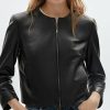 Grog Black Collarless Leather Jacket Womens