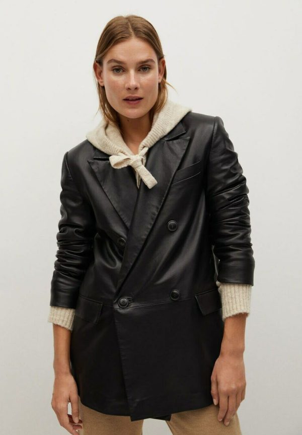 Shop Selin Black Oversized Leather Blazer