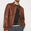 Shain Brown Leather Bomber Jacket Mens