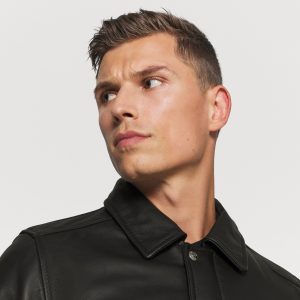 Shop Sveno Black A2 Leather Bomber Jacket