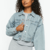 Sky Blue Crop Denim Jacket Women