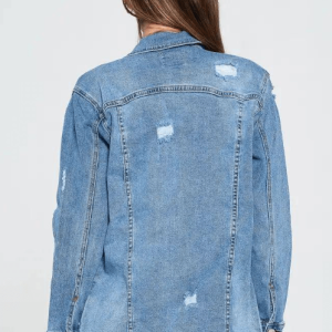Women’s Distressed Denim Ribbed Jacket In Blue