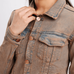 Women’s Distressed Denim Trucker Jacket In Brown