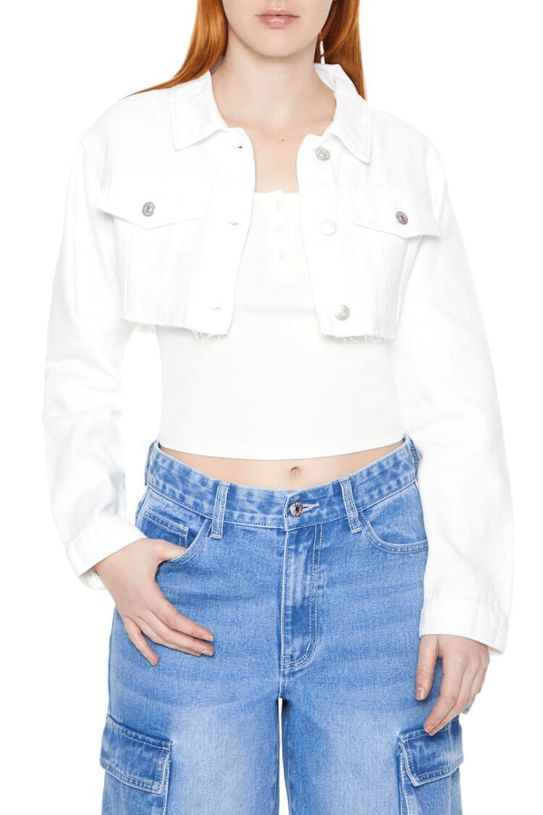 Women’s Cropped Vintage Denim Jacket In White