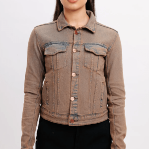 Women’s Distressed Denim Trucker Jacket In Brown