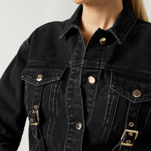 Women’s Trucker Denim Cropped Jacket In Black