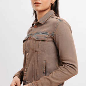 Women’s Distressed Denim Trucker Jacket In Brown