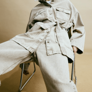 Women’s Trucker Denim Belted Jacket In Beige