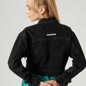 Women’s Trucker Denim Cropped Jacket In Black