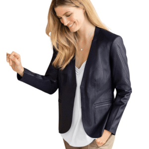 Premium Rote Blue Leather Blazer Women​