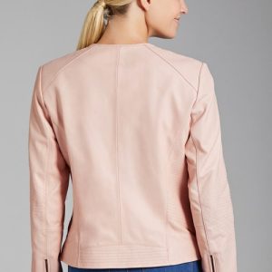 Purchase Spirits Pink Collarless Leather Biker Jacket