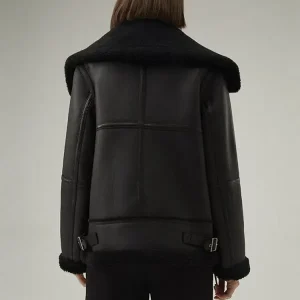 Women's Black Bomber Leather Shearling Jacket