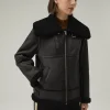 Shearling Womens Black Bomber Leather Jacket