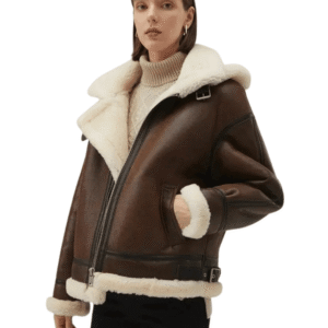 Online Brown Shearling Hooded Leather Jacket With Fur